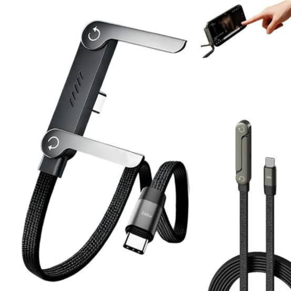 240W 2-in-1 USB-C to C Fast Charging Cable With Foldable Bracket